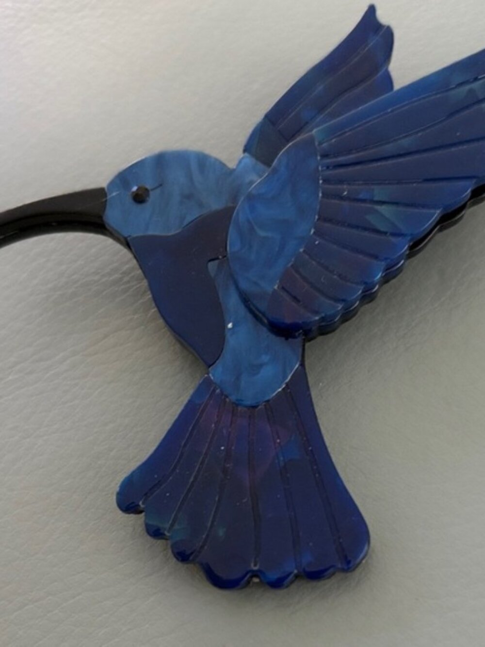 Blue Bird Hummingbird Brooch Lucite/Plastic